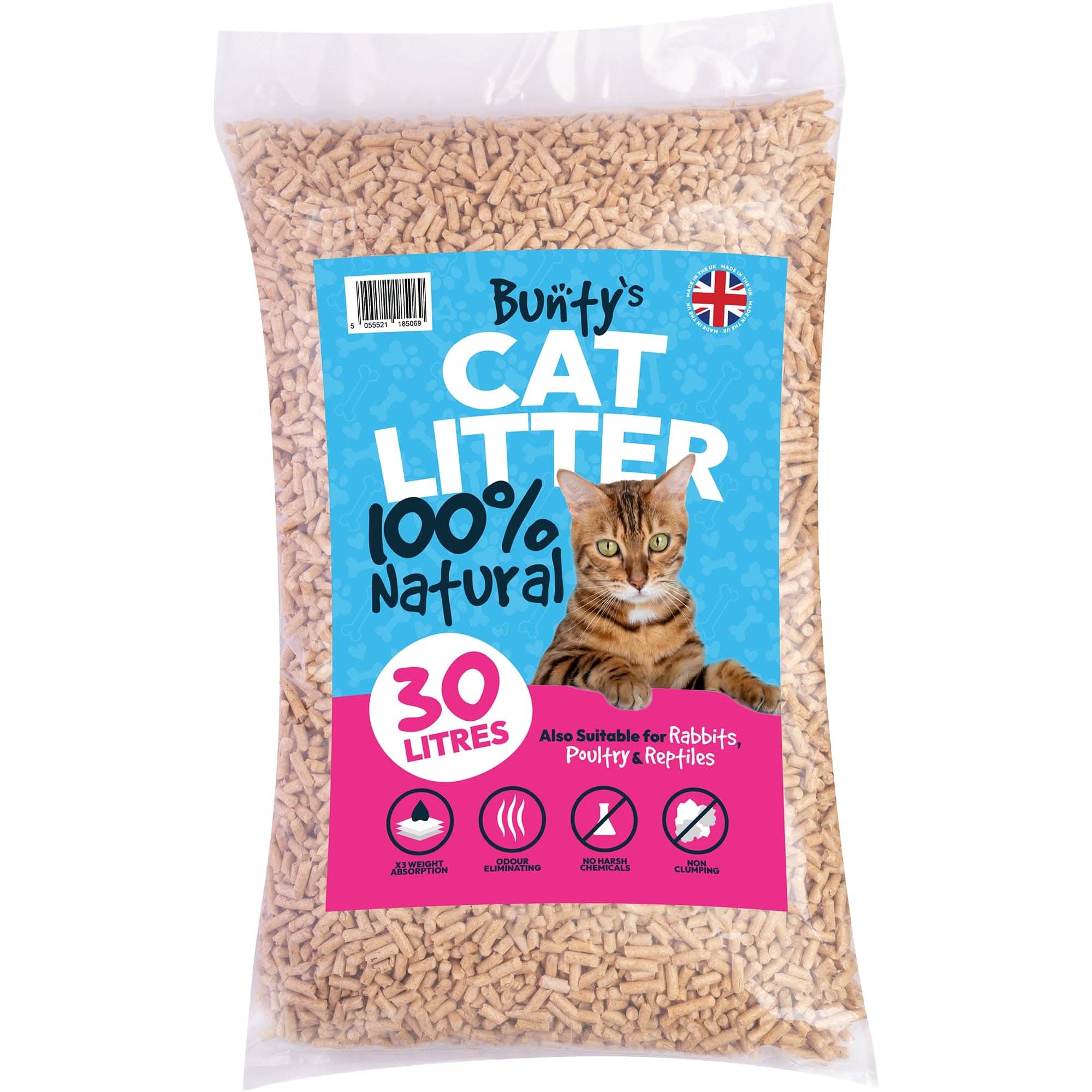 30L Cat Litter - Wood Pellet Based, Ultra-Absorbent, Non-Clumping, No Chemicals